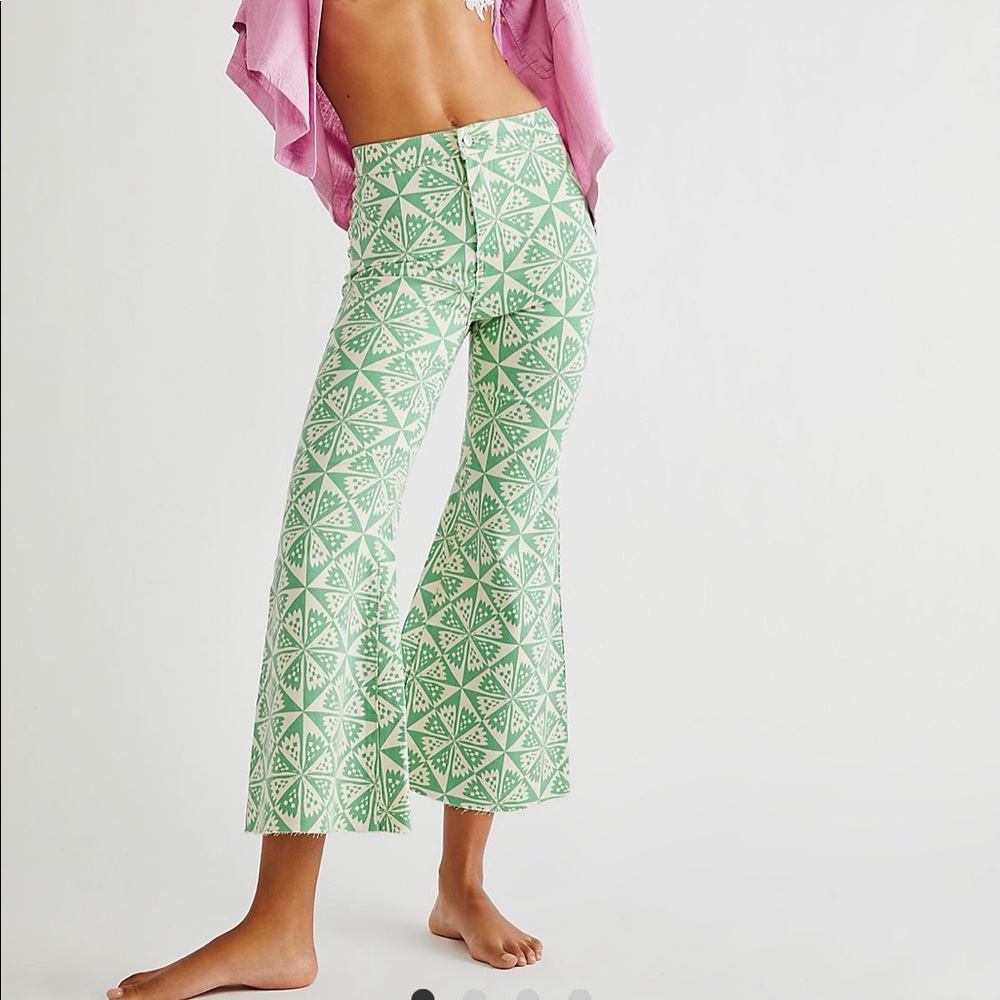 Free People Youthquake Printed Flare Crop Jeans